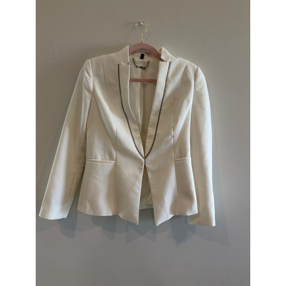 White House Black Market White Chain Trim Open Front Blazer 570244983 Size 2